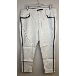 LAUREN RALPH LAUREN Premier Skinny Cropped Jeans Women 16 White Embroidered Trim